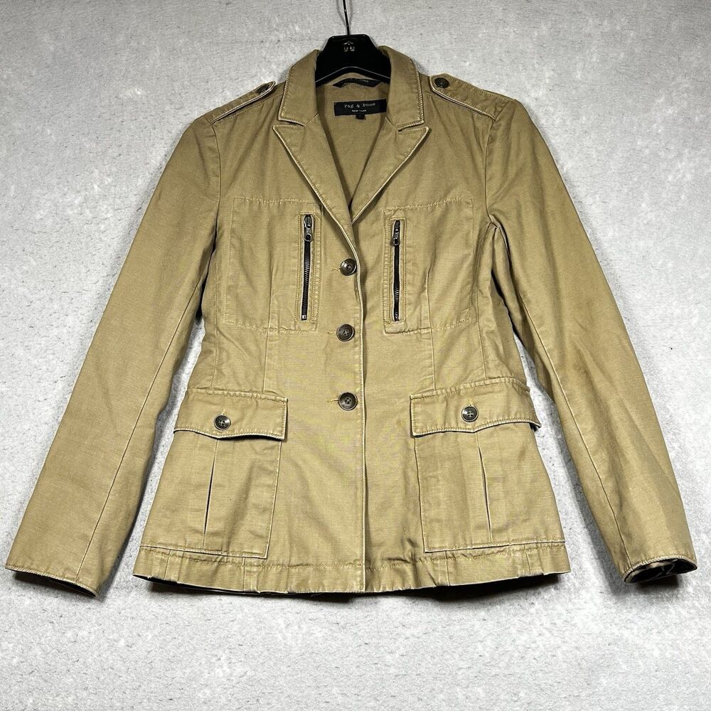 Rag & Bone Jean Chamberlain Military Canvas Jacket Tan Women’s Size 2 Button